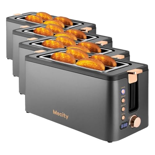 Image of Mecity 4 Slice Toaster,Long Slot Toaster With Warming Rack,Timer,Bagel,Defrost,Reheat Functions,Crumb Tray,6 Browning Settings,Extra Wide Long Slots,Stainless Steel,1300W,Grey,(Pack of 4)