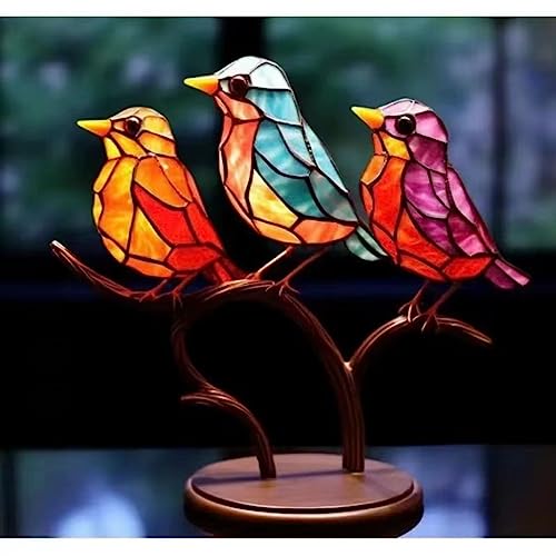 TAMUNI Metal Flores Coloridas Pájaro Decoración del Hogar Ornamento Metal Hierro Arte Pájaro (Adornos [3 piezas] en la misma dirección)