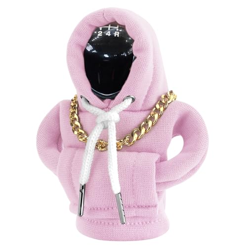 PLALEI Gear Shift Hoodie, Funny Car Gear Shift Cover, Cute Car Shift Knob Hoodie, Automotive Interior Accessories, Universal Fit Knob Cover Gift (Pink)