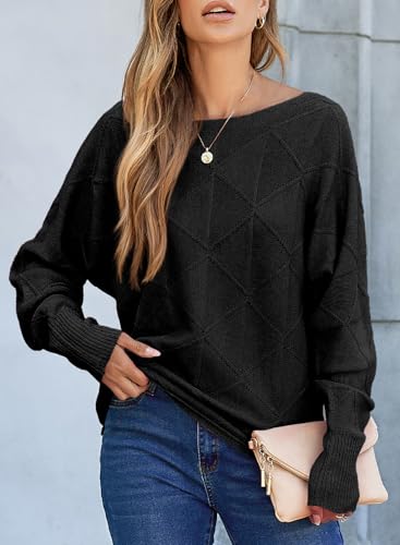 Image of EVALESS Casual Crewneck Sweaters for Women Fall Winter 2026 Lightweight Long Batwing Sleeve Pullover Sweaters Tops Clothes