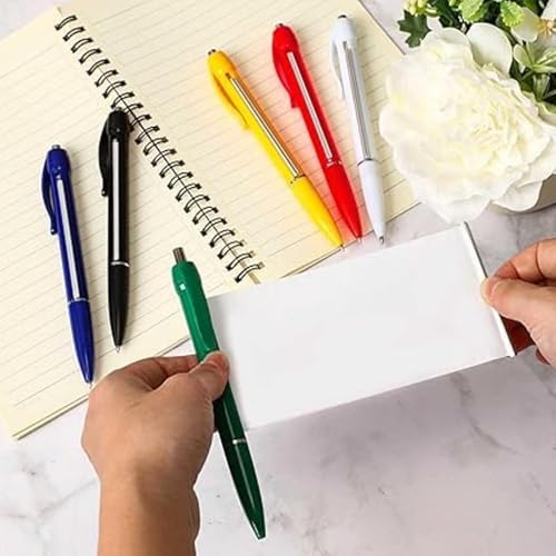 Image of Pen with Paper | Retractable Pullout Banner Pen | Ballpoint Pen with Built-In Paper Scroll for Notes | Stationery Supplies for School, Office, and Projects (Pack of 2, Multicolor)