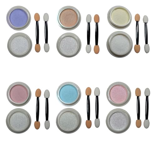 Potes de Cromo Holográfico e Glitter para Unhas, Kit com 12 Peças (HS-804)