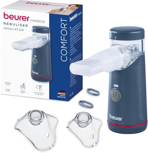 Beurer IH 49 Inhalator, tragbares Inhalationsgerät für Kinder und Erwachsene, bei Erkältung, Asthma und anderen Atemwegserkrankungen, wiederaufladbarer Akku, besonders leise, mit Aufbewahrungstasche
