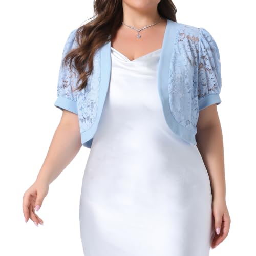 Image of Agnes Orinda Plus Size Cropped Cardigans for Women Open Front Short Sleeve Floral Lace Sheer Bolero Shrugs for Dresses