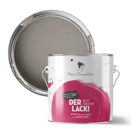 MissPompadour seidenmatte Holzfarbe Innen & Außen 2,5L Grau mit Braun, Möbelfarbe ohne Schleifen - Farbe für Holz, Metall, Kunststoff - Holzlack, Möbellack schnelltrocknend mit hoher Deckkraft