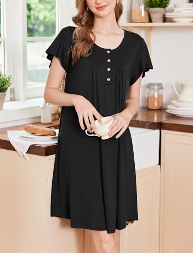 Image of Ekouaer House Dress for Women with Pockets Short Sleeve Moo Moos Plus Size Nightgowns Floral Print Mumu Dresses