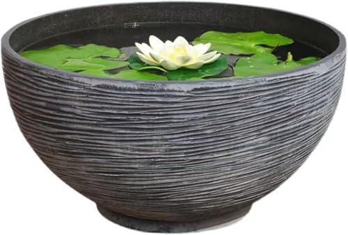 Biizhe 大型で軽量かつ頑丈なプラスチック金魚鉢(睡蓮鉢、メダカ鉢) 屋外飼育可能 水生植物(水草)、水耕植木、大型植木、飾り池用 模造石付き (Medium,グレー)