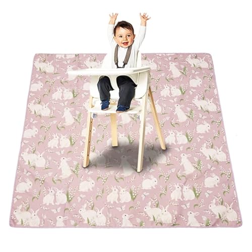 Image of CoolaPeach Splat Mat for Under High Chair/Arts/Crafts, Washable Baby Spill Mat Waterproof Non-Slip Floor Splash Mat, Portable Baby Play Mat and Table Cloth (Rabbit, 43"x 43")