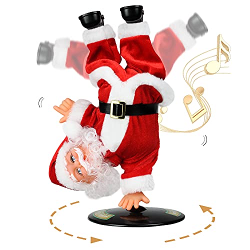 SdeNow Singing Dancing Santa Claus,Christmas Animatronics Musical Santa Claus Inverted Rotating Santa Animated Christmas Plush Toys Decorations Indoor for Kids