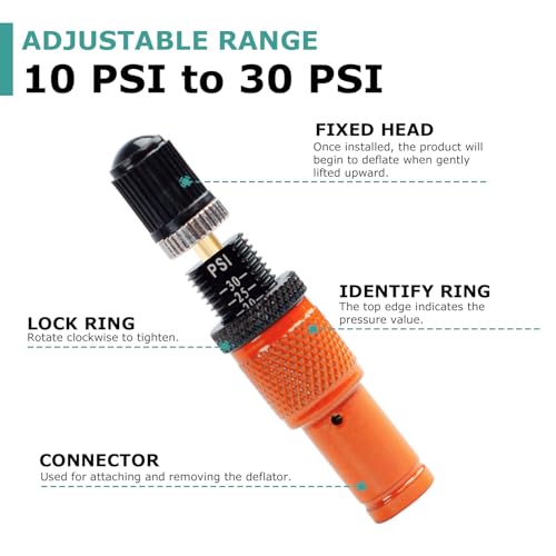 Image of Adjustable Auto-Stop Tire Deflator Valve Kit 10-30 PSI，Screw-on Tyre Air Down Tools Off Road Accessories 4x4 for Jeep Car Truck Motorcycle and ATV Tires