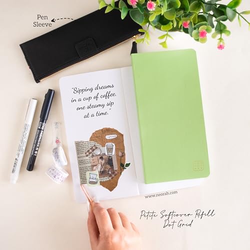 Image of NEORAH- PETITE Dotgrid Notebook SOFT COVER|Organiser REFILL| Dotted notebook Journal|110 GSM|160 pages (Size 21 cm x 10.5 cm)|Journaling, Writing,Note Taking Diary, Travellers Notebook - LIGHT GREEN