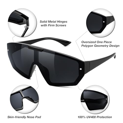 FEISEDY Women Sunglasses Oversized, One Piece Design, Vintage Trendy Square Sun Glasses B01923