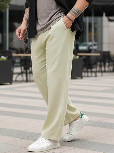 Image of Urbano Plus Men's Loose Fit Solid Linen Blend Trousers Non-Stretchable