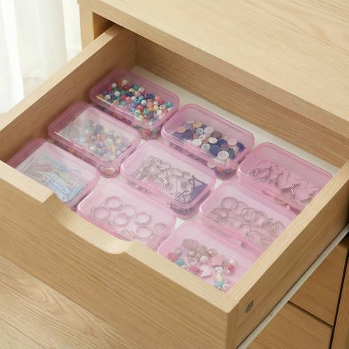Image of 12 Pack Pink Small Containers with Lids 3.35x2.17x0.98 in, Mini Plastic Storage Box for DIY Bead Organizer, Craft Accessory Case