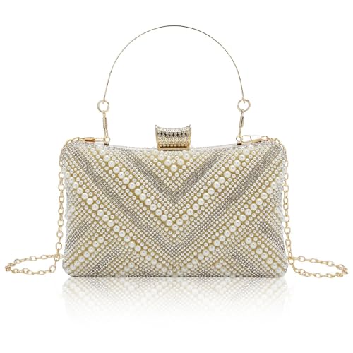 Image of Gets White Pearl Clutch Purses for Women Wedding Bride Evening Bag Formal Party Clutches Tote Handbag Prom Shoulder Bags