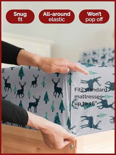 Twin Christmas Reindeer Sheet Set - Holiday Xmas Pattern Bedding Set - Deep Pockets - Snug Fit - 3 Piece - Wrinkle Free & Easy Care - Comfy Festive Winter - Holiday Sheets for Women, Men, Kids & Teens