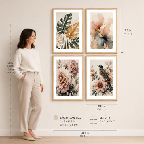 Image of Livin'luxe Set of 4 Botanical Floral Bird Wall Paintings with Sparkle Laminate and Premium Wooden Synthetic Frame for Living Room Bedroom Office Decor (13.5 x 19.5 Inch)