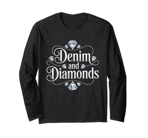 Denim And Diamonds Stylish Blue Denim Party Long Sleeve T-Shirt