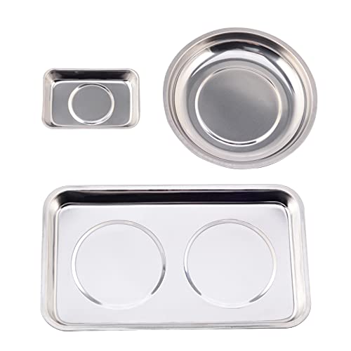 3-Piece Magnetic Tool Bowl Magnet Trays Set, Stainless Steel 9.5