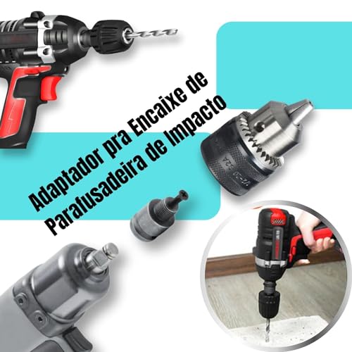 Kit Mandril com Chave 1/2 Rosca 1,5-13mm + Haste Adaptador de Parafusadeira de Impacto Universal Cas