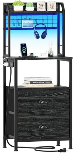 Furologee 40'' Tall Nightstand with Charging Station, Bedside Table with