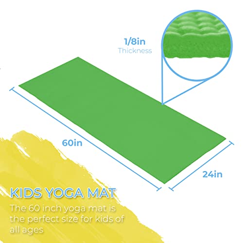 Hello Fit Kids Short Yoga Mats (60" X 24" X 4Mm) With Carrying Bags - Studio 12 Pack - Wholesale (Green) #TOP3
