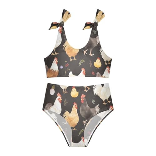 KLL Chicken Black and White Girls Two Piece Bikini Sets Quick-Dry Swimsuits Swimwear Adjustable Strap3