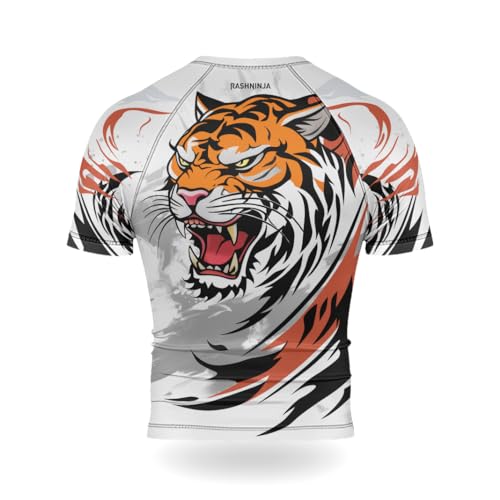 Tiger Men's Rash Guard Compression Short Sleeve MMA BJJ Grappling Jiu Jitsu Base Layer Combat Shirt3
