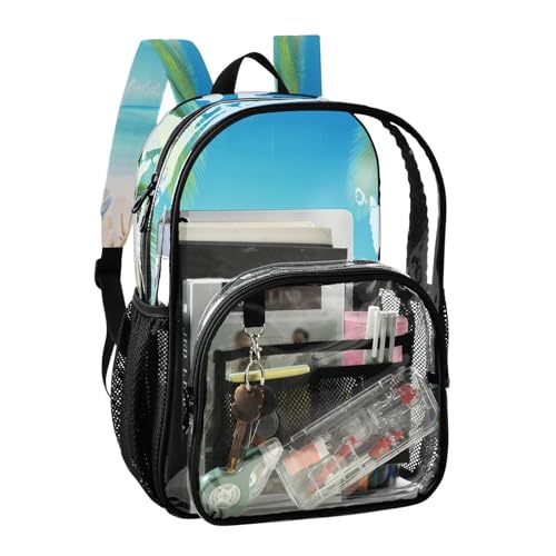 Sunny Beach Clear Backpack - Stadium Approved Large 15.7-inch Waterproof Transparent Bag for Sports, Concerts, Work, Travel#2122