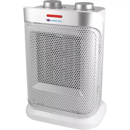 DESCON DA-T184CS - Radiador de ventilador de cerámica, con oscilación, blanco/plateado, 1500 W, 3 modos de flujo de aire, termostato, protección contra sobrecalentamiento, para calefacción zonal