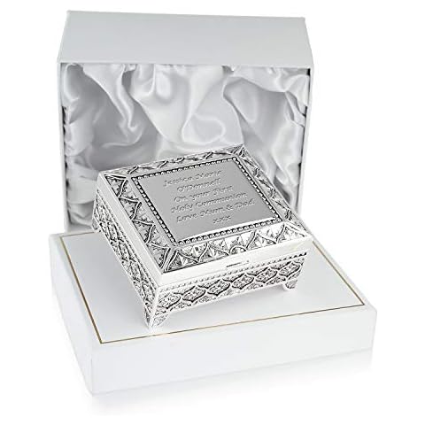 De Walden Holy Communion Gift, Engraved Silver Plated Trinket Box in a Satin Lined Presentation Box, Girl's Holy Communion Gift Cover