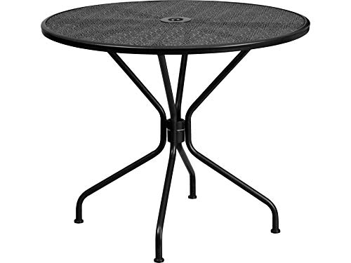 Image of Flash Furniture 35.25 inch Round Patio Table with Umbrella Hole, Black