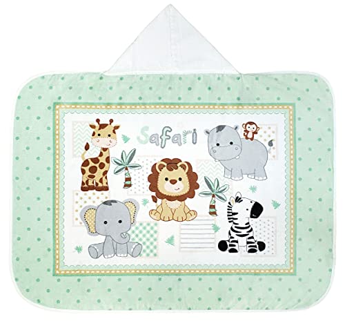 Image of Softerry Baby and Toddler Hooded Towel 28in x 35in - 100% Soft Cotton - Ultra Absorbent Terry and Velour for Bath or Beach (Safari, One Towel)