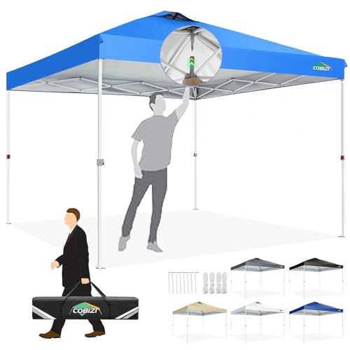 COBIZI Gazebo 3x3 Impermeable Estable Carpa Plegable con un empujón Carpa para Fiestas Pergolas de Jardin con ventilación Altura Ajustable Carpas Actividades al Aire Libre/Fiesta/Mercados, Azul