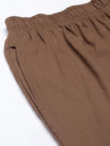 Image of MINELLI Women Solid Cigar Pants, Cotton Lycra Slub Fabric, Elasticated Waistband, Pull On Style, Regular Fit Bottom Wear for Western and Ethnic Wear