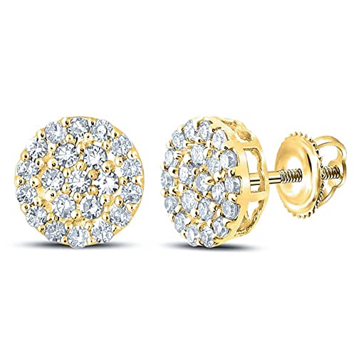 Mens Women Large Trendy Circle 14k Yellow Gold Plated 925 Sterling Silver Hip Hop Round Shape Iced 5A CZ Flower Cluster Screw Back Earrings Jewelry Gifts For Men Women