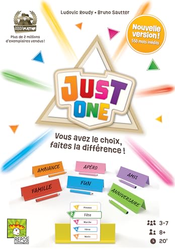 Asmodee - Just One - Jeu de Société Coopératif pour Enfants dès 8 Ans - Jeu de Cartes d'Ambiance en Famille avec Mots à Deviner - 3 à 7 Joueurs - 20 Min - Version française