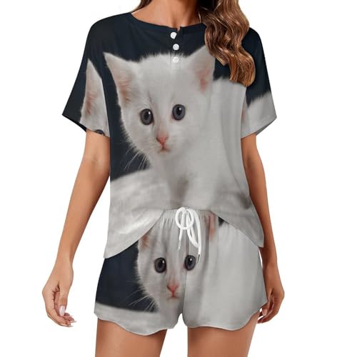 Pyjama chaton blanc femme pour dormir au frais sans souffrir de la chaleur