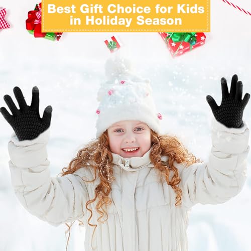 SATINIOR 8 Pairs Kids Winter Gloves, Fleece Lined Touchscreen Gloves Knit Elastic Texting Warm Gloves for Boys3