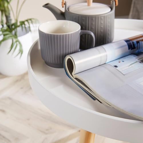 Image of Small Round Coffee Table, Modern Side Table with 3 Stable Legs, Multifunctional Sofa Side Table for Balcony Office (White)