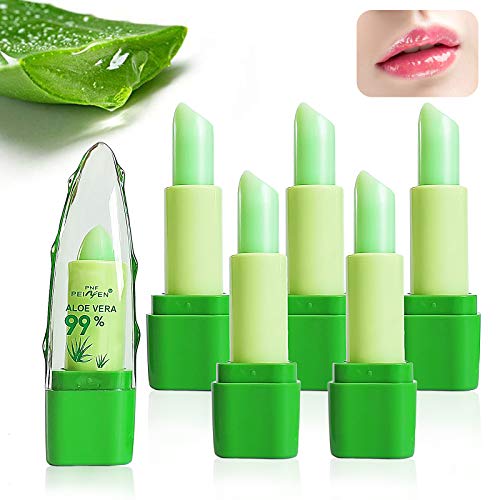 LOKFAR 6 Packs Aloe Vera Lipstick Long Lasting Nutritious Lip Balm Lips Moisturizer Magic Temperature Color Changing Lipstick Soothing Natural Lip Care Lip Gloss Makeup Sets for Women (Clear Green)