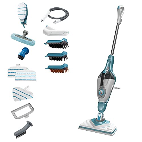 BLACK+DECKER 2-In-1 Steam-Mop With Delta Head Steamitt With Autoselect Superheated Steam And 15 Accessories 1600W 120 Degree Celsius 500 Ml White/Aqua - Bhsm1610Dsm-Gb 2 Years Warranty