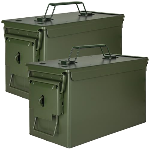 Trucky Set 2x Munitionsbox Ammo Box Metallkiste Metallbox Munitionskiste Aufbewahrungsbox mit Deckel 31 x 16 x 19 cm Army Grün Metall