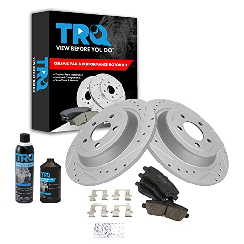 Image of TRQ Rear Performance Brake Pad & Rotor Kit, with Chemical Kit Ceramic Premium G-Coated Compatible with 2015-2022 Ford Mustang