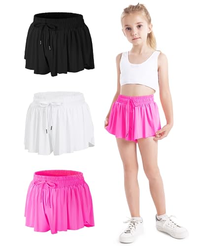 Image of BOOPH Girls Flowy Shorts Kids Athletic Butterfly Shorts with Pockets 2-in-1