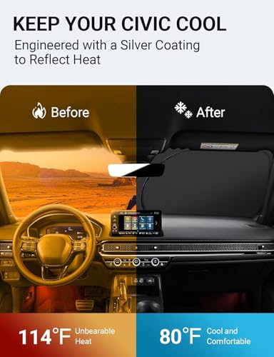 Image of Proadsy 2026 Upgrade Windshield Sun Shade Custom Fit Honda Civic 2022-2025 2026 (Not for 2022 Sport) 4-Layer Foldable Front Sunshade Protector Sun Visor Blocks UV Rays Keep Car Cooler