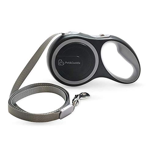 Pet&Cuddle Retractable Dog Leash, 16 Ft Dog Leash For S To L Dogs Up To 110 Lbs, Easy Lock/Release Button And Ergonomic Handle, Heavy Duty Tangle-Free Nylon Ribbon Leash - (Small/Medium, Black+Grey) #TOP2