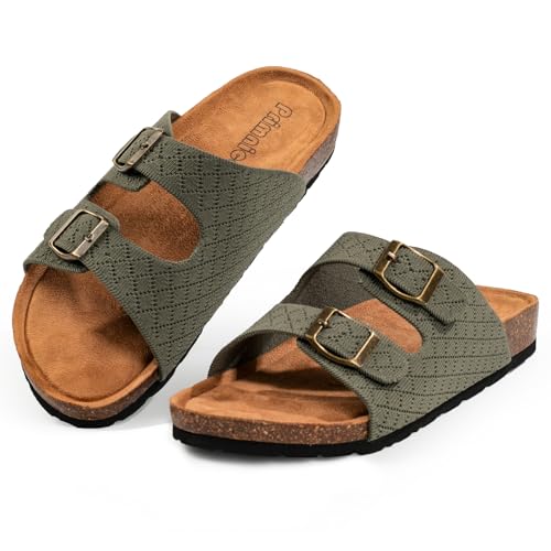 Image of Women's Comfy Arch Support Cork Footbed Adjustable Knitting Straps Indoor and Outdoor Slides Sandals