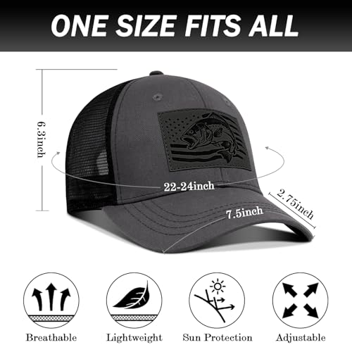 Image of Fishing Hat Fishing Gifts for Men, Bass Fish Flag Hats, Fishing Gear Accessories Stuff, Adjustable Fishing Trucker Hat
