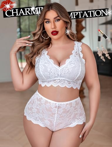 Image of Avidlove Plus Size Lingerie Set for Women Sexy Lace Halter Bralette High Waist Panty Set